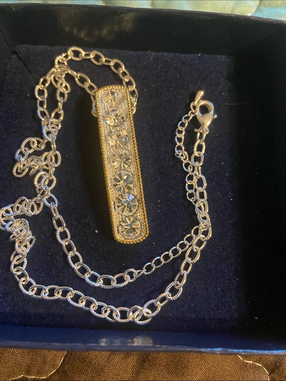 Montana Silversmiths Gold Bar Pendant Necklace with Clear Crystals